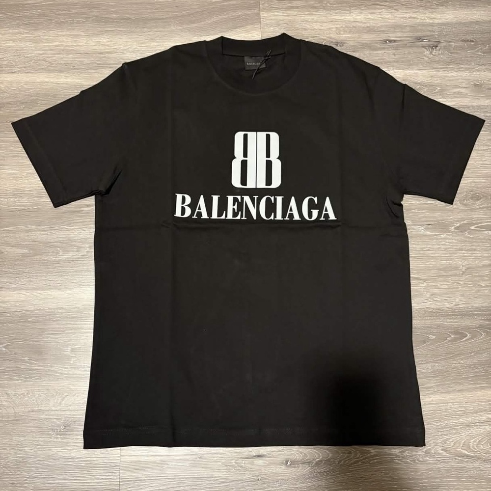 Balenciaga Black T-Shirt with White Logo Print
